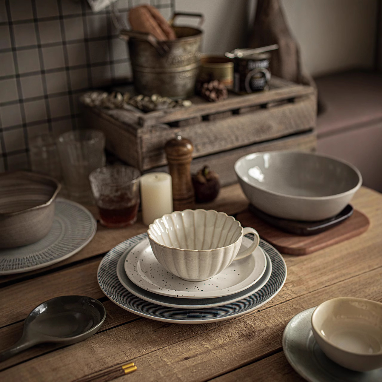 Ataque de bienestar [colección especial de varios productos únicos] plato de cerámica vintage plato de sopa doméstica tazón de fideos taza ligeramente defecto