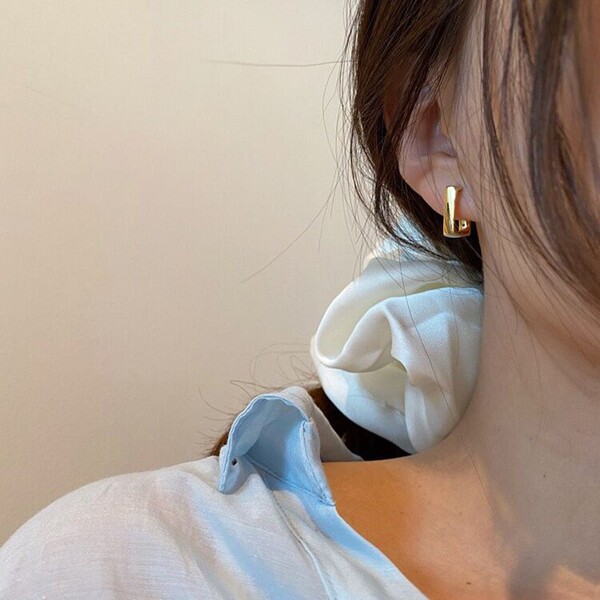geometric fashionable trend elegant golden earrings