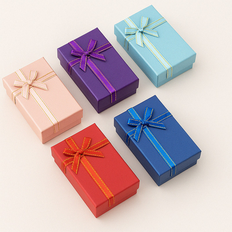 Papel perlado Phnom Penh Bowknot Cinta Caja de papel 5*8 Tapa del cielo Caja de almacenamiento de joyería Caja de regalo de embalaje de joyería