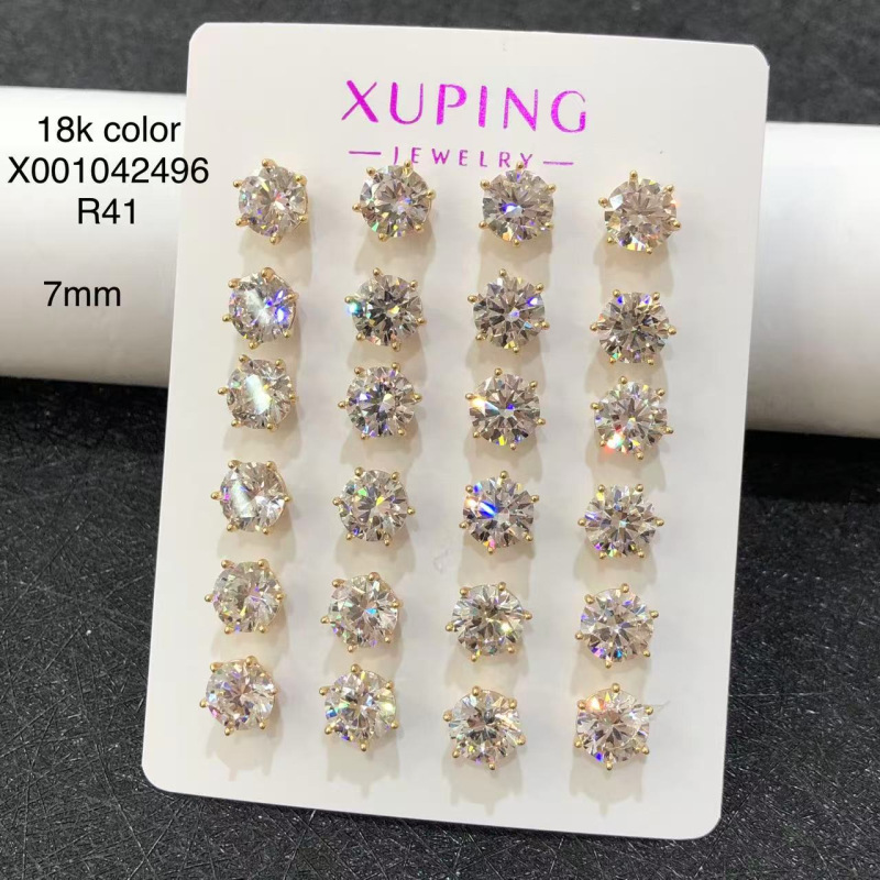 18-color plated 7mm six-prong studs, 12 pairs per card