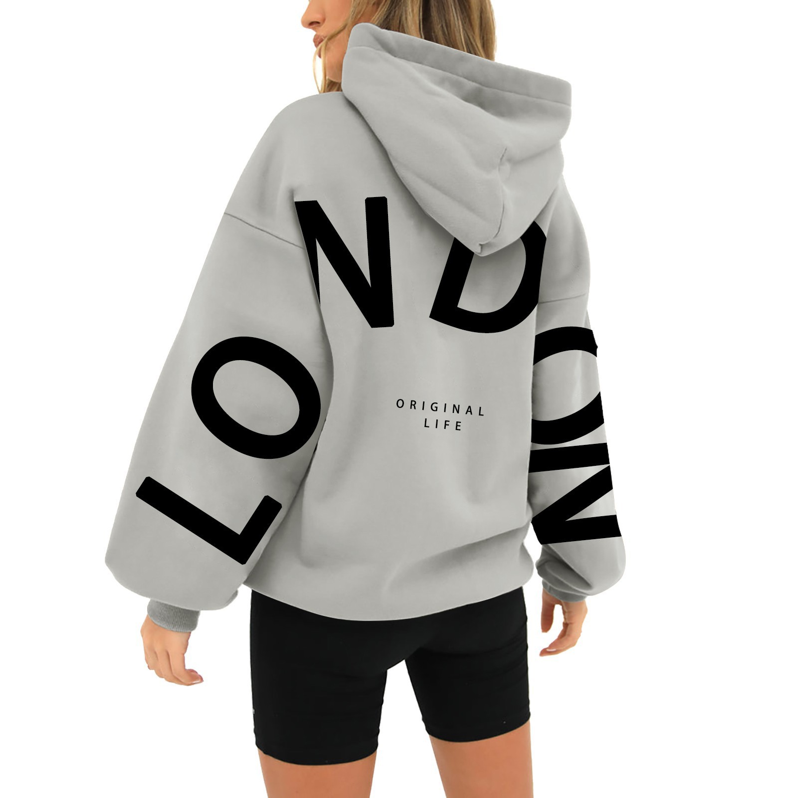 LONDON ORIGINAL Unisex Printed Long Sleeve Loose Plus Size Patch Pocket Hooded Sweatshirt_voghion.com