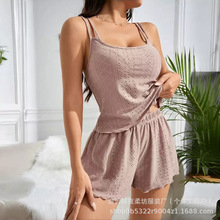 新款欧美跨境热销新款水溶提花时尚休闲短裤吊带女士睡衣家亚马逊