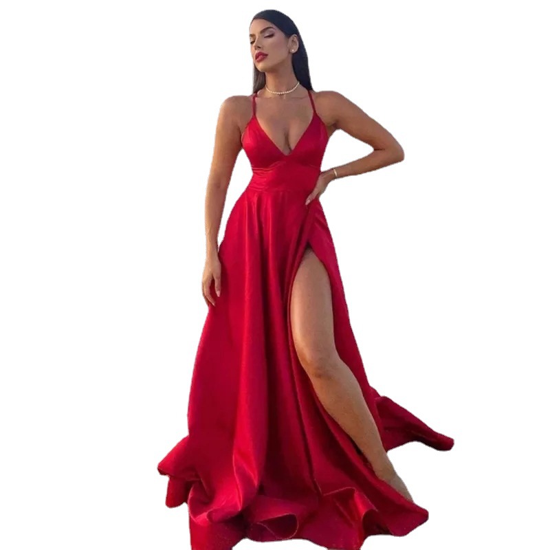 Comercio exterior europeo y americano Amazon AliExpress deseo vestido de noche de las mujeres simple correa de satén elegante vestido de noche