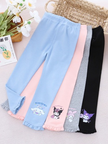 Children's Cotton Elastic Leggings 2024 Autumn/Winter Cartoon Fleece Lined Warm Outerwear Trendy Baby Pants