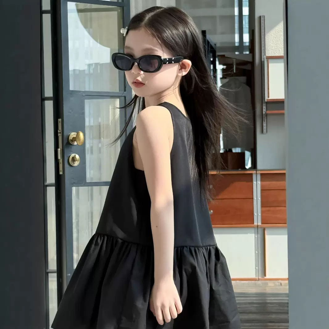 童裙2025夏季新款女童小香风烫钻蝴蝶结连衣裙赫本风无袖背心裙子