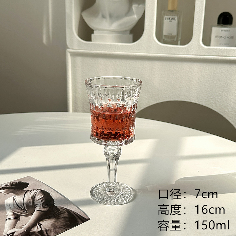 Tazas de vino de alta calidad, tazas de diamantes en relieve retro, tazas de vidrio, tazas de champán, tazas de jugo