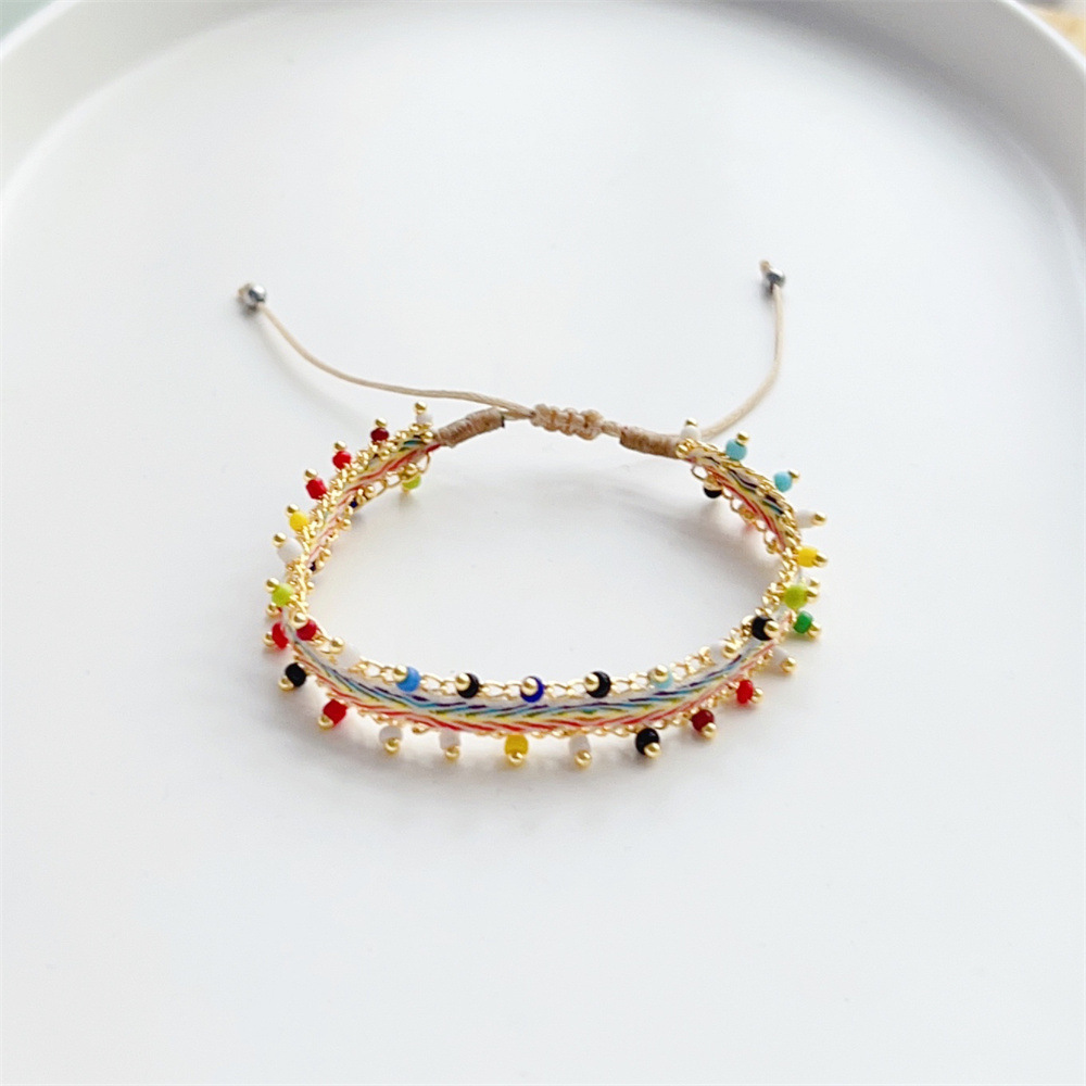 Simple Style Color Block Stainless Steel Seed Bead Ribbon Braid Women's Bracelets display picture 3