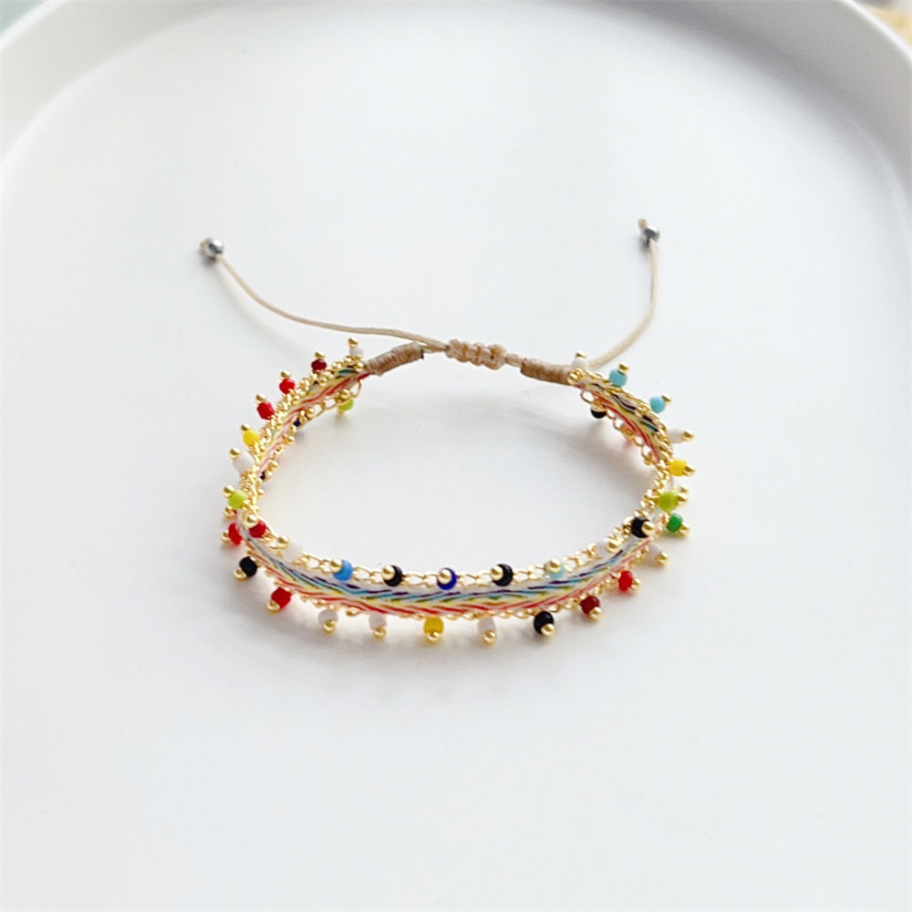 Daily Occasion Ribbon Material Color Block Pattern Simple Style Color Block Stainless Steel Seed Bead Ribbon Braid Women's Bracelets