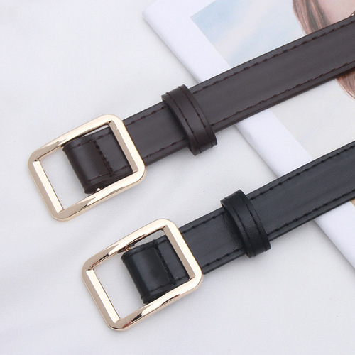 Non-hole belt women's versatile decorative jeans black thin fashion retro student ins style belt men's trend