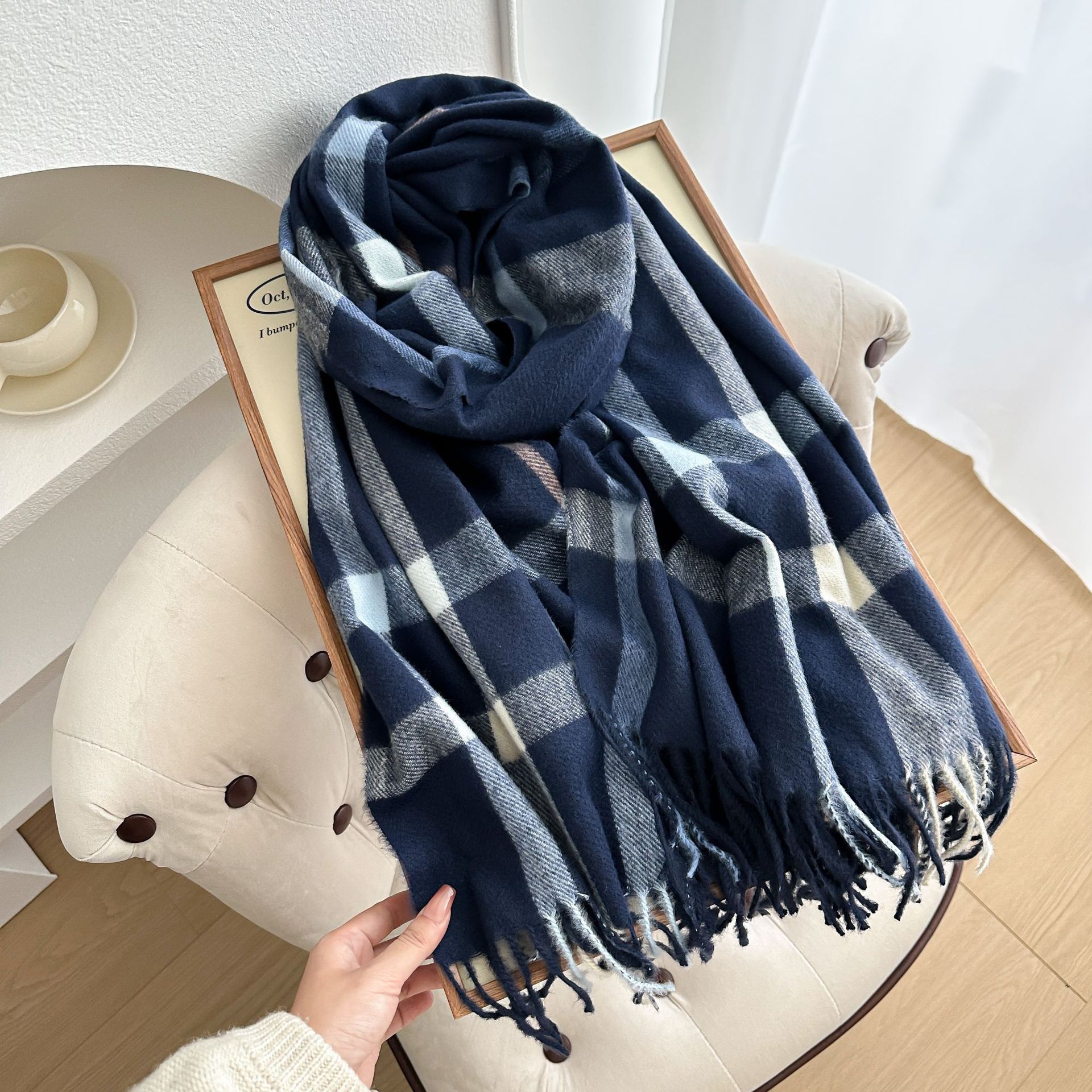 Bufanda de Cuadros de Imitación Cachemira Térmica para Invierno