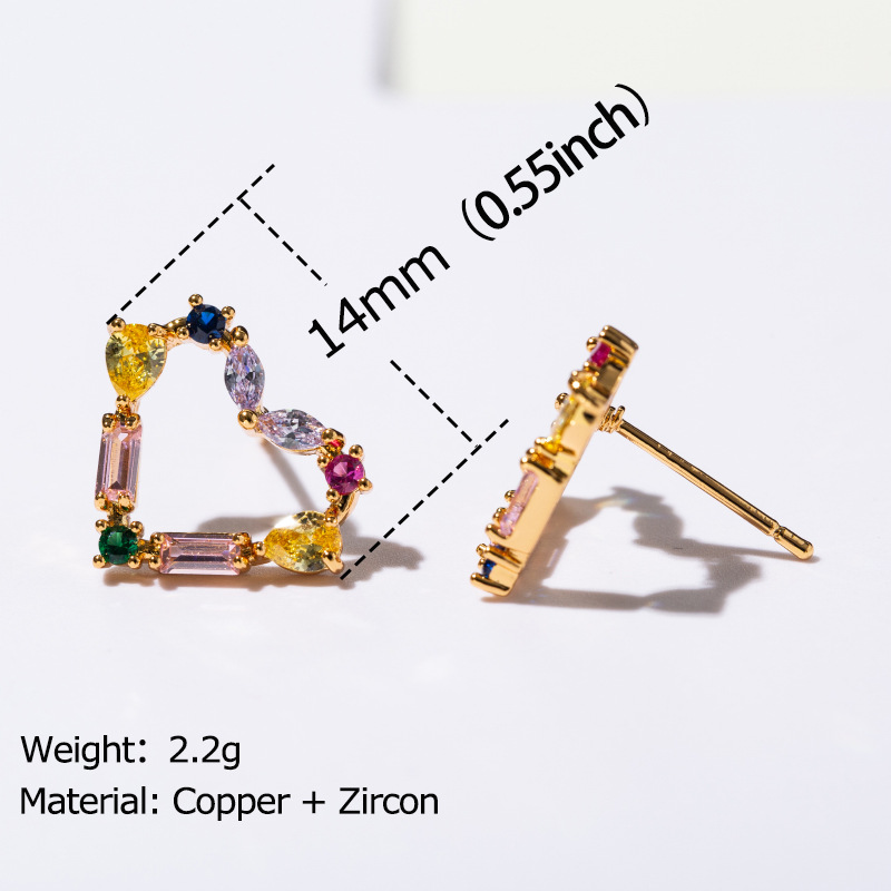 5g Weight 1 Pair Simple Style Heart Shape Plating Copper Zircon Ear Studs