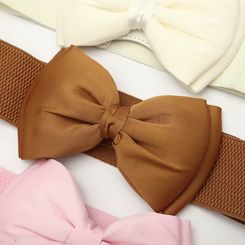 Retro Simple Style Solid Color Bow Knot Alloy Elastic Band Women's Woven Belts display picture 4