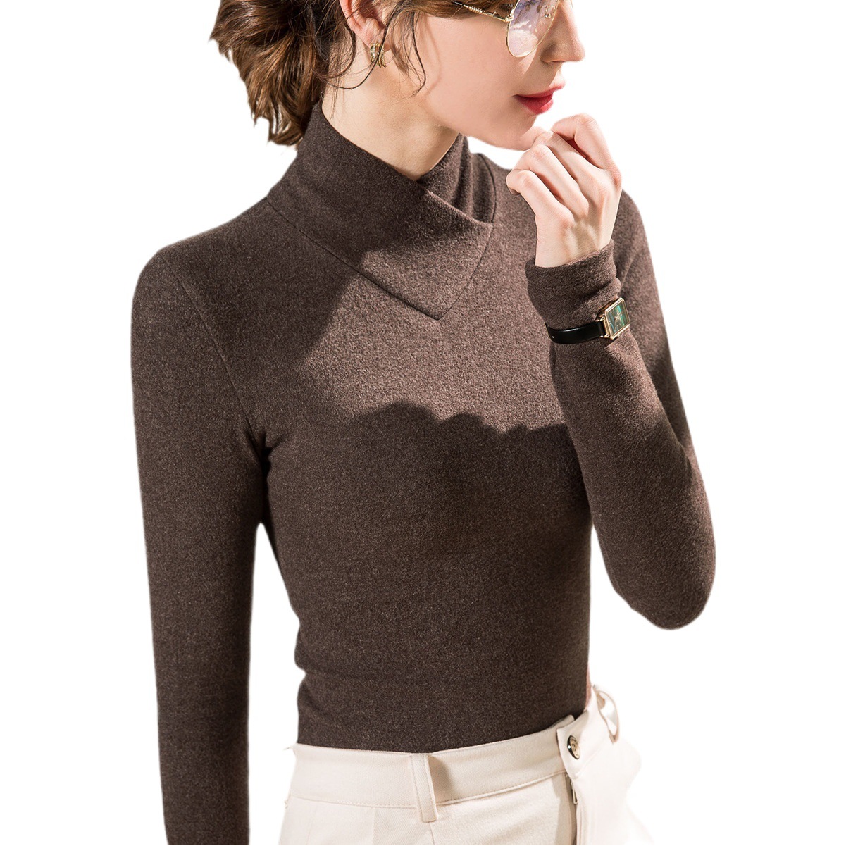 Otoño e invierno Nueva camisa de fondo de terciopelo caliente con cuello en V Estilo occidental interior de las mujeres pequeña camisa de doble cara forrada de lana gruesa caliente superior image 1