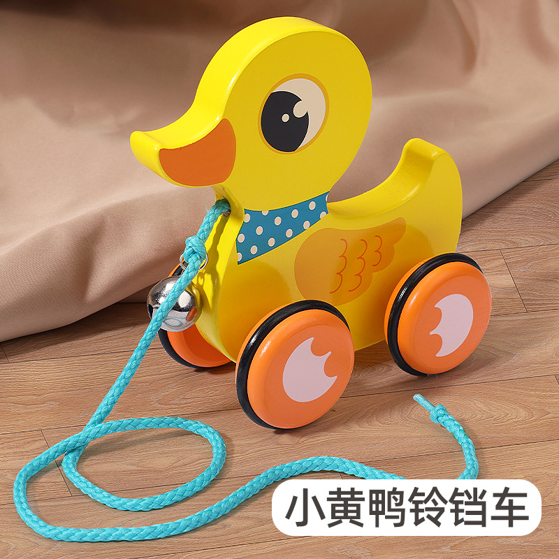 Coche de campana de animal de arrastre de madera real, cuerda de tracción manual, niño y niña, coordinación ojo-mano, juguete de coche de entrenamiento para niños pequeños