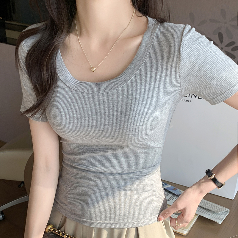 H521 Strictly Selected Short-sleeved T-shirt Women's Spring and Summer Simple Outer Wear All-match Slim-fit Comfortable Breathable Bottoming Top Trendy Explosions