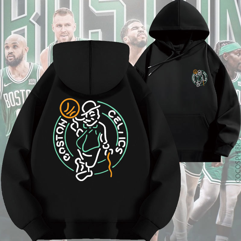 Celtics Star Printed Hooded Sweatshirt Trendy Loose Autumn Base Shirt Basketball Top with Fleece Lining and Thickened Celtics Star Printed Hooded Sweatshirt Trendy Loose Autumn Base Shirt Basketball Top with Fleece Lining and Thickened