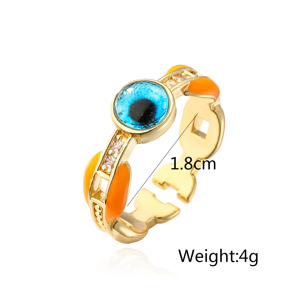 Fashion Eye Copper Inlay Zircon Open Ring 1 Piece