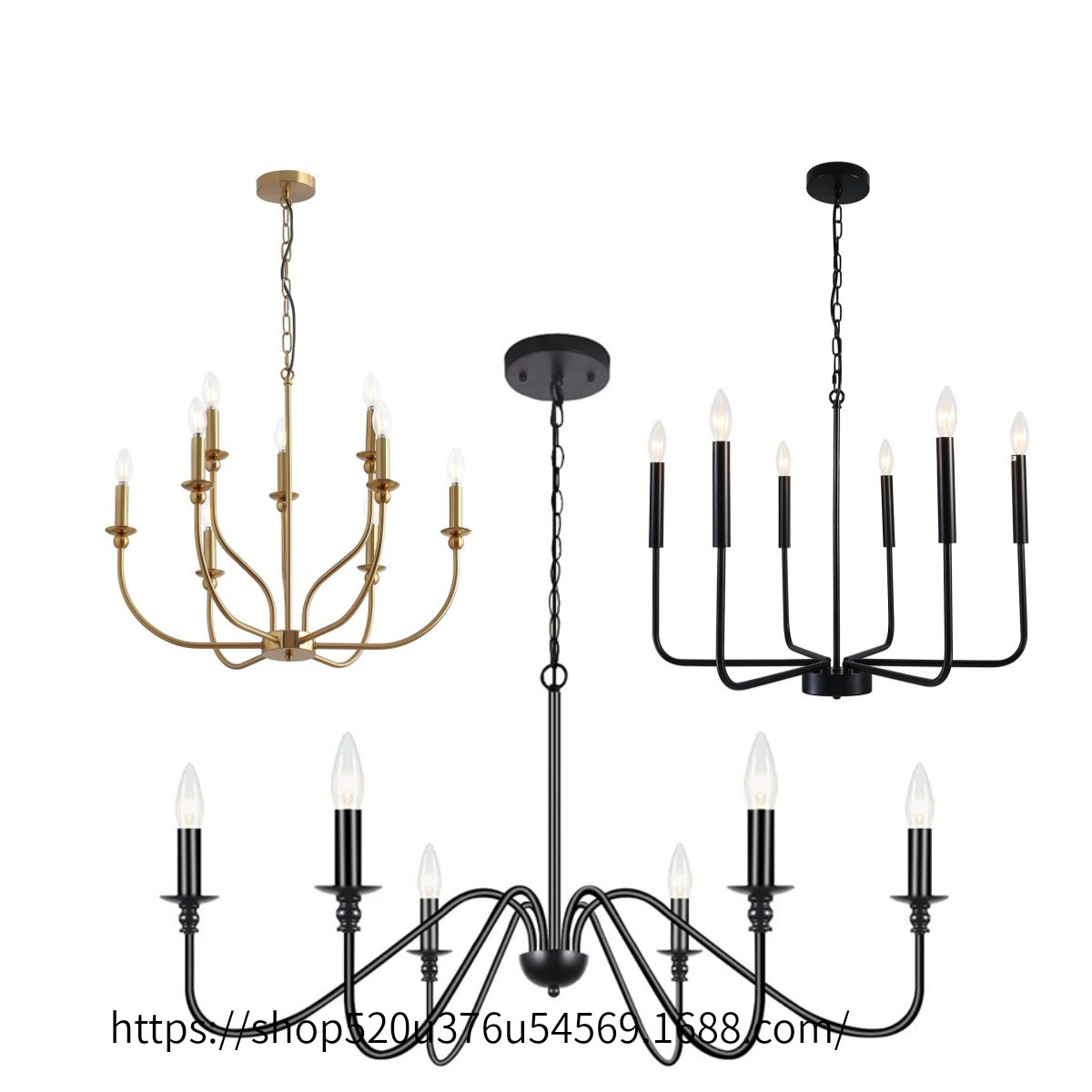 现代简约轻奢美式铁艺枝形吊灯客厅餐厅卧室灯农舍阳台过道灯具