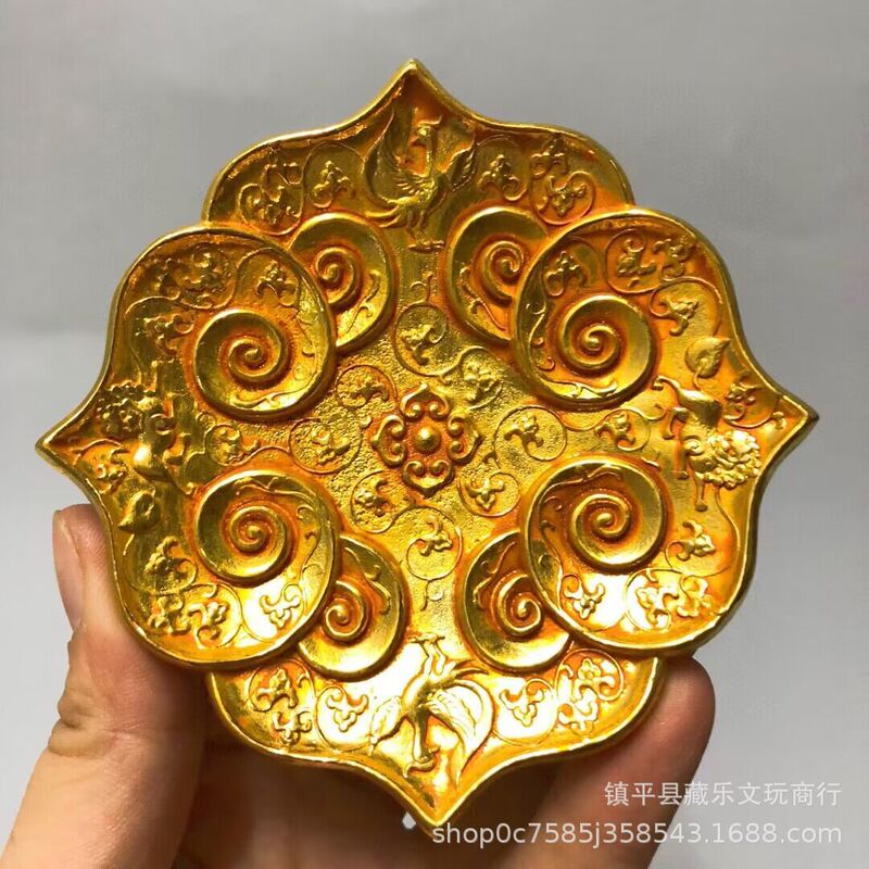 Antique Tang Dynasty Zhenhuang Gold Lotus Plate, Tang Dynasty Palace Gold Plate Holder, High-End Gift Gilt Plate Ornaments