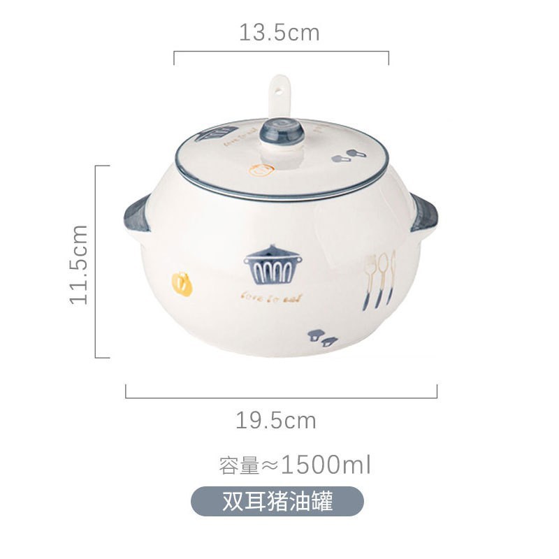Frasco de cerámica para aceite de cerdo estilo japonés - Con cuchara integrada y tapa - Resistente al calor - Para aceites y condimentos