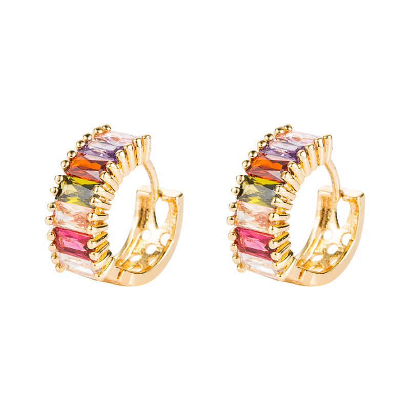 Simple Color Zircon Hollow Gold Plated Copper Earrings Wholesale Nihaojewelry display picture 8