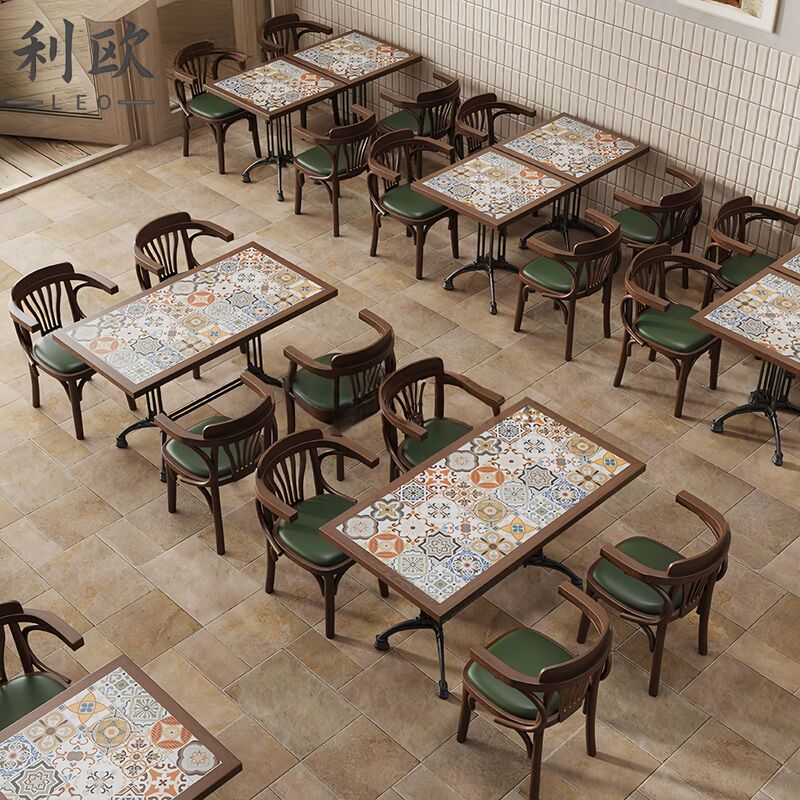 Cafe and Western Restaurant Table and Chair Set, Catering Restaurant, Dessert Shop, Retro American Restaurant Dining Table and Chairs for Commercial Use Cafe and Western Restaurant Table and Chair Set, Catering Restaurant, Dessert Shop, Retro American Restaurant Dining Table and Chairs for Commercial Use