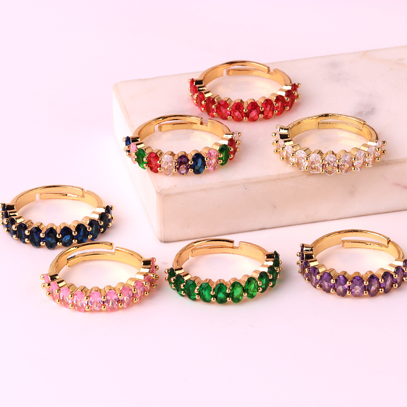 Sweet Copper Plating Inlay Artificial Diamond Open Ring 1 Piece