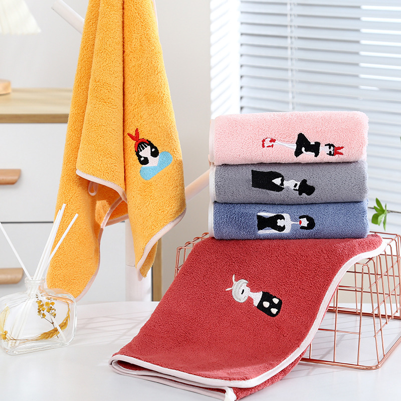 Coral fleece embroidered little person towel cute cartoon character face towel absorbent soft hand gift wholesale Coral fleece embroidered little person towel cute cartoon character face towel absorbent soft hand gift wholesale