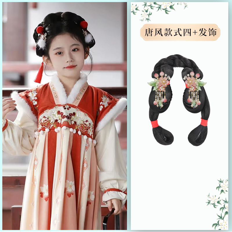 당나라 스타일의 부드러운 머리띠 스타일 4개 + 인기 있는 헤어 액세서리 한 쌍