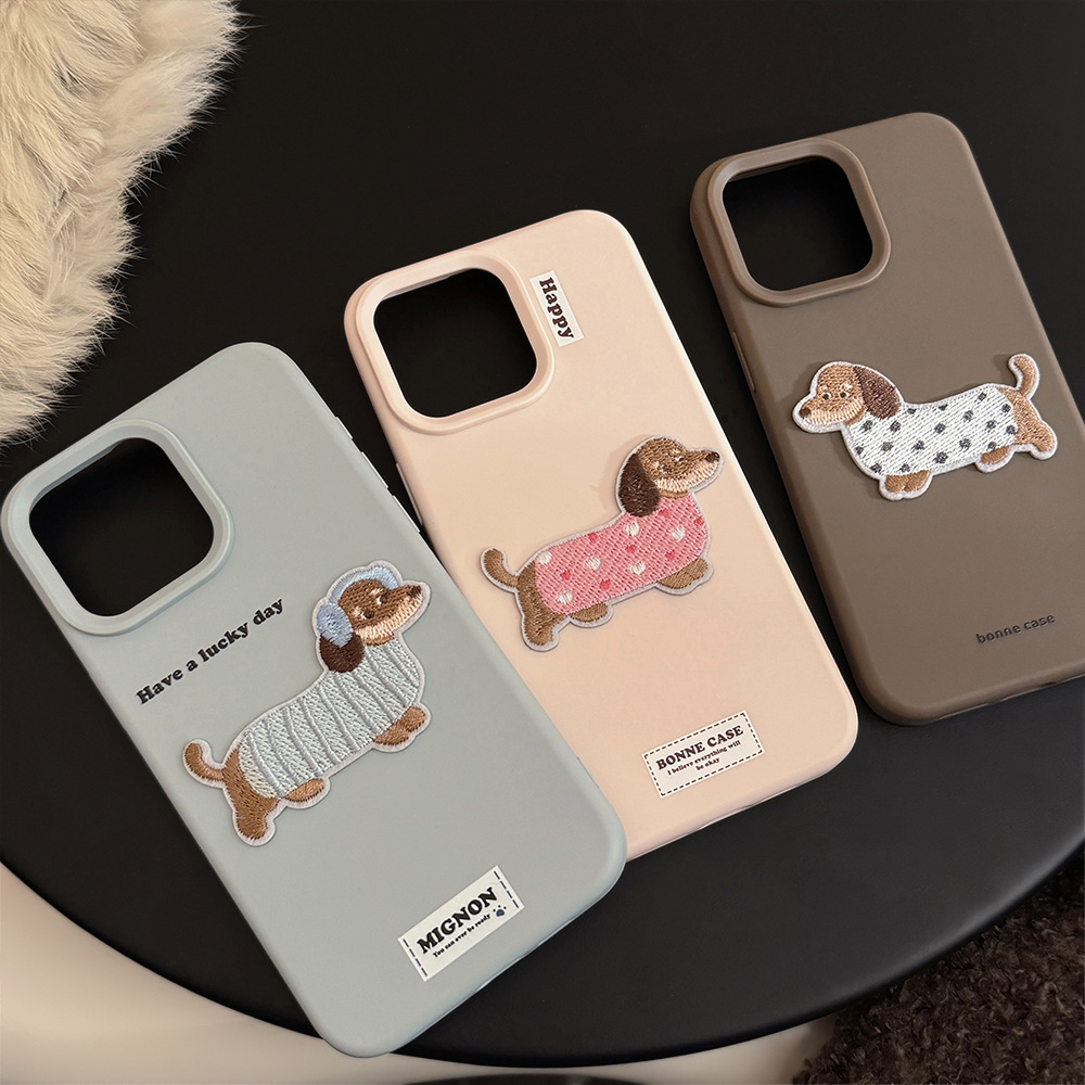 ins suéter bordado cachorro 15pro max manzana 16 caso de teléfono estereoscópico iphone 14 aplica 13 silicona 17