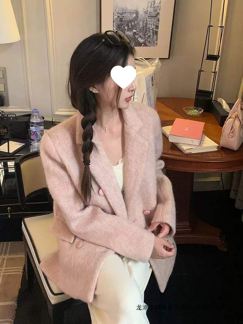 Cotton-padded, thickened, warm, petite-sized blazer for women, new autumn/winter Korean-style pink suit jacket