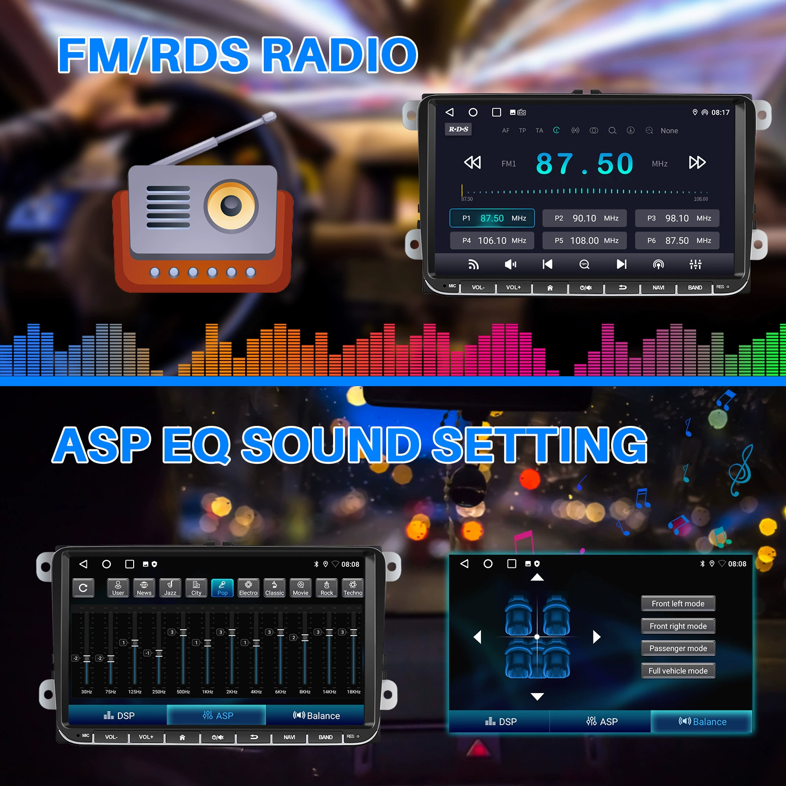 9" Android 14, 4G+64G беспроводная автомобильная акустика с GPS‑навигацией, Wi‑Fi, RDS, FM‑тюнер, Bluetooth, эквалайзер, для моделей Volkswagen