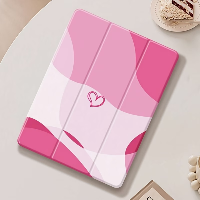 Pink Color-Blocking Heart-Shaped Protective Case for iPad 2022 Pro11 with 70% off Stand Holder, Tablet Case for 9Th Generation 10.2inch