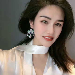 重工微镶锆石粉黛亭台高级感气质长流苏耳环银针国风财宝耳坠耳饰