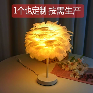 北欧装饰羽毛台灯卧室床头灯高级感民宿创意ins少女心羽毛灯轻奢
