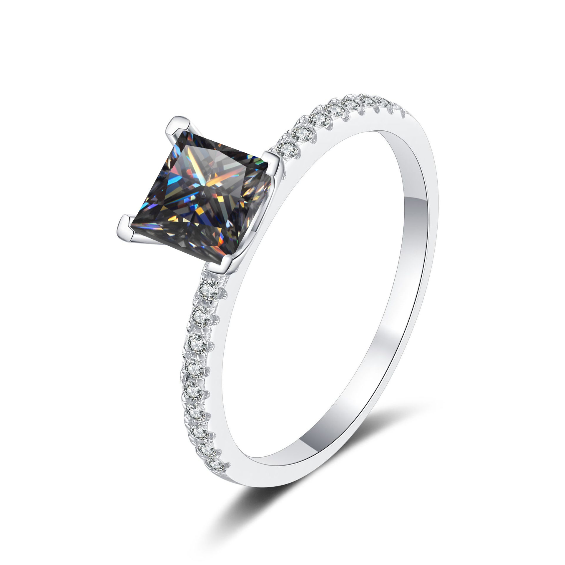 Anillo de plata esterlina s925 anillo micro-incrustado de piedra de moissanita 1 / 2 quilates anillo de fila mayorista princesa anillo de piedra de moissanita para mujeres