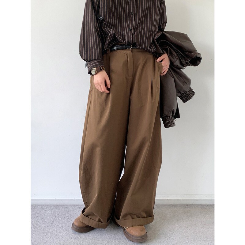 Japanese Retro Basic Workwear Pants for Men and Women, Spring and Autumn Ins Boyfriend Style Loose Wide-Leg Casual Pants