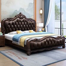 紫金檀木1.8米轻奢真皮软靠双人床1.5米现代欧式风格加厚实木床