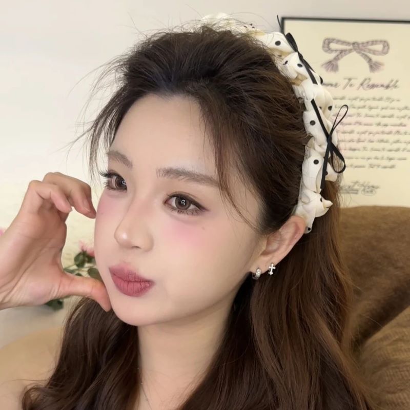甜美优雅波点飘带发箍女2025新款洗脸压发防滑带齿头箍日常发饰|undefined