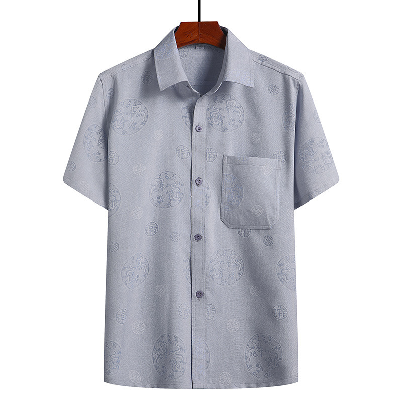 Men's Short-Sleeved Linen Tops, Thin and Loose-Fitting, Cotton and Linen Shirts for Middle-Aged and Elderly Men, Summer Wear, Non-Iron Treatment Men's Short-Sleeved Linen Tops, Thin and Loose-Fitting, Cotton and Linen Shirts for Middle-Aged and Elderly Men, Summer Wear, Non-Iron Treatment