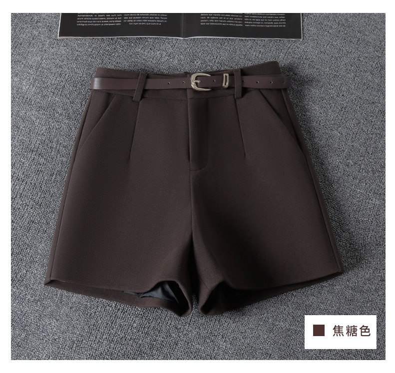 Quần short nữ len dạ cạp cao dáng suông tôn dáng mặc ngoài — đen chi tiết 7