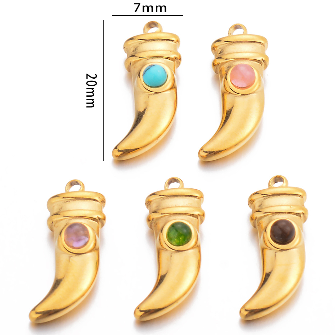 14g Weight PVD Coated Gold Plating Process Pendant Jewelry Making Type 5 PCS/Package Stainless Steel Natural Stone Wolf Tooth Pendant