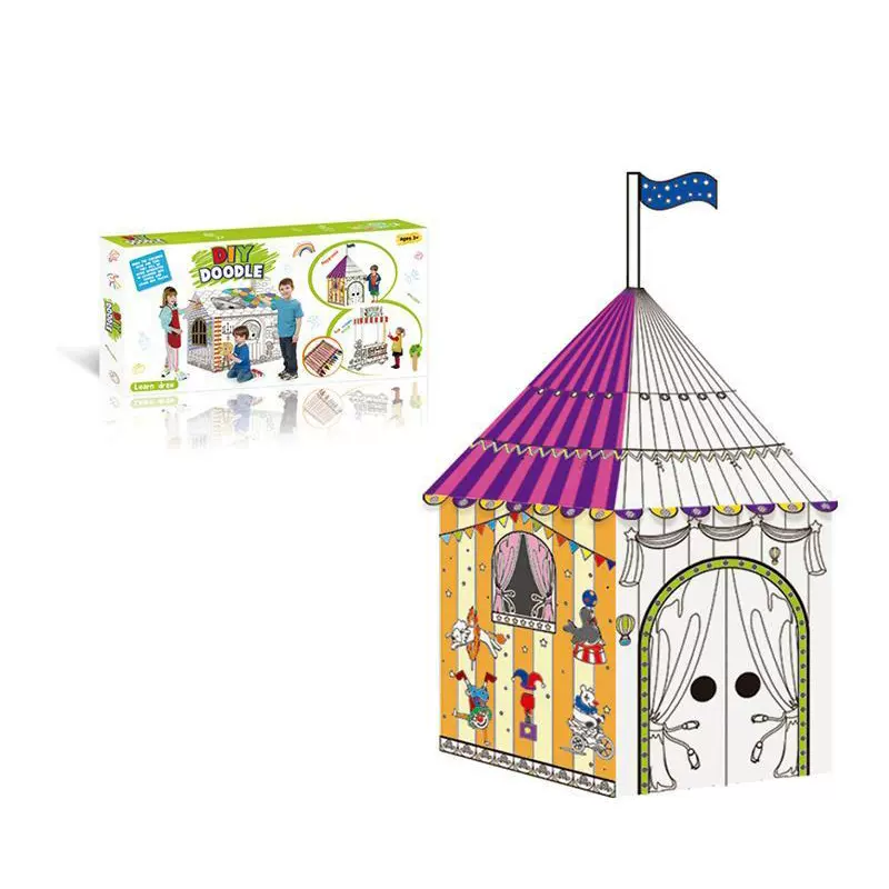 跨境热供手绘屋模型DIY 儿童填色创意涂鸦蒙古包上色拼插玩具屋