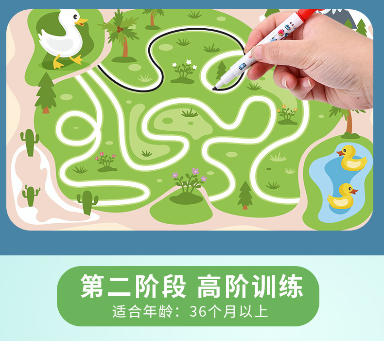 Children's pen control training, kindergarten, 3-year-old concentration cultivation, intellectual early education, doodling, pen movement, erasable card toys detail image 15
