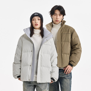 American Style Vertical Collar Men's and Women's Couple's Down Jacket Winter New Entry Luxury High-end Sense Letter Embroidered Thickened Jacket Trendy