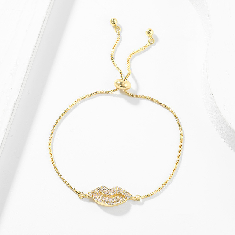 Fashion Lips Copper Inlay Artificial Gemstones Bracelets 1 Piece