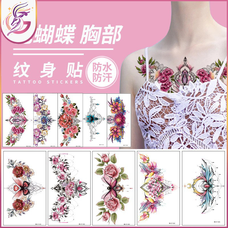 Tattoo stickers sweat-proof colorful flower chest clavicle European and American scar covering waterproof sexy flower arm temporary tattoo stickers Tattoo stickers sweat-proof colorful flower chest clavicle European and American scar covering waterproof sexy flower arm temporary tattoo stickers