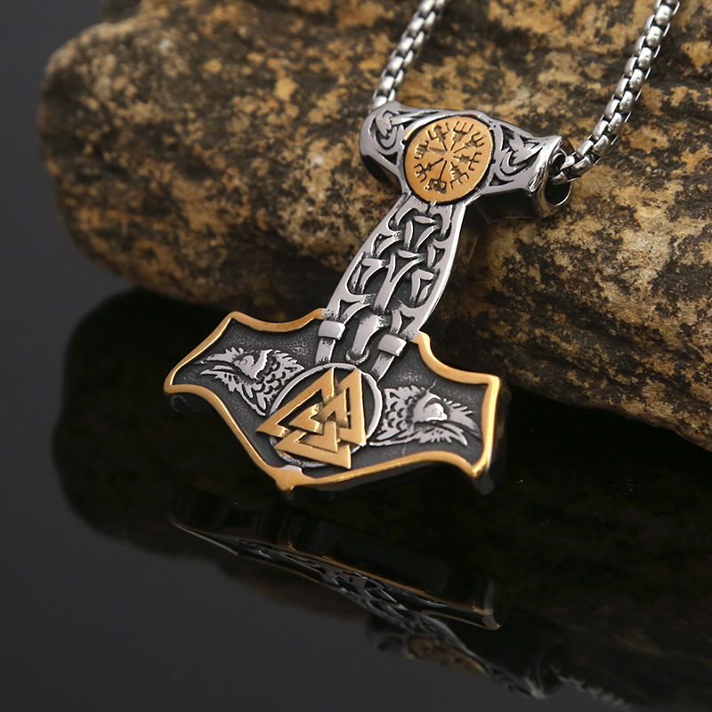 Viking Thor Hammer Titanium Pendant Necklace For Men Stainless_voghion.com