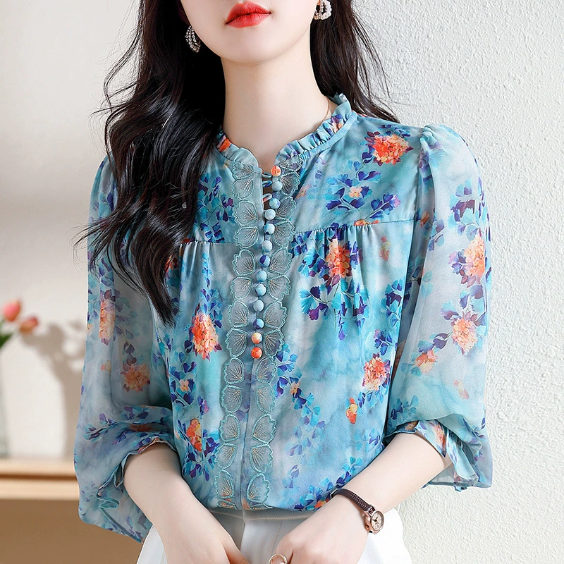 Shiffon summer flashlight, shirt, western style, oversize, plus size