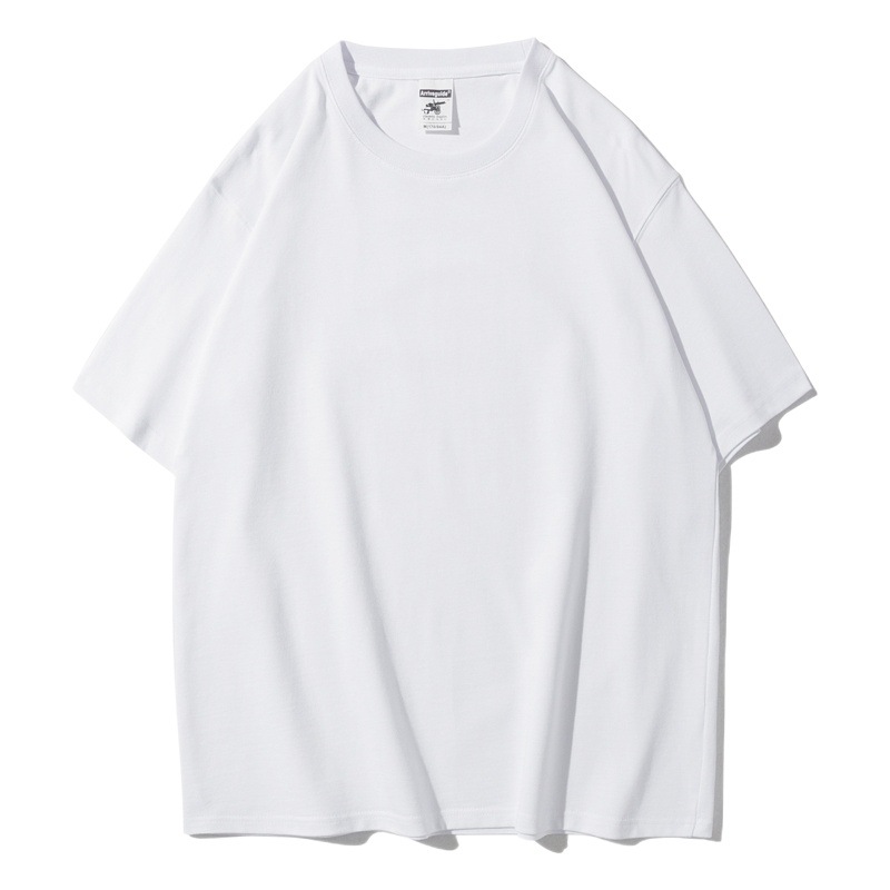 AG280g Camiseta de manga corta con cuello redondo y hombros pesados de algodón puro, camiseta de marca de moda suelta personalizada, camiseta, logotipo personalizado